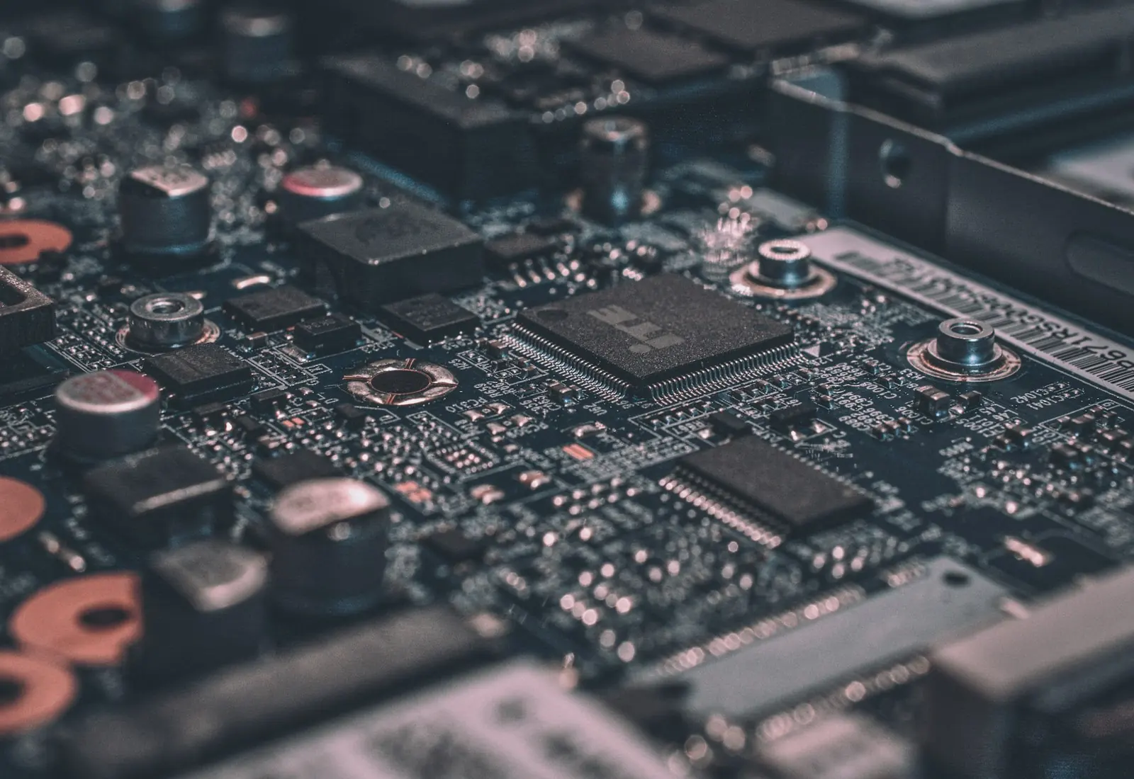 A close view of a computer circuit board