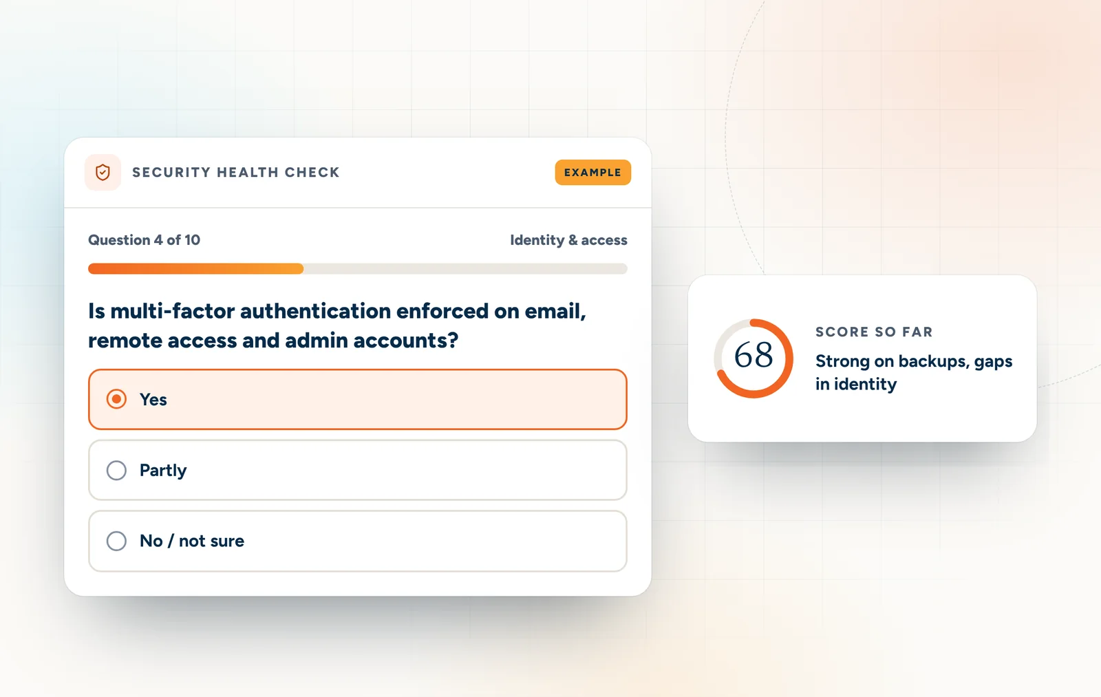 Example of the security health check with a running score