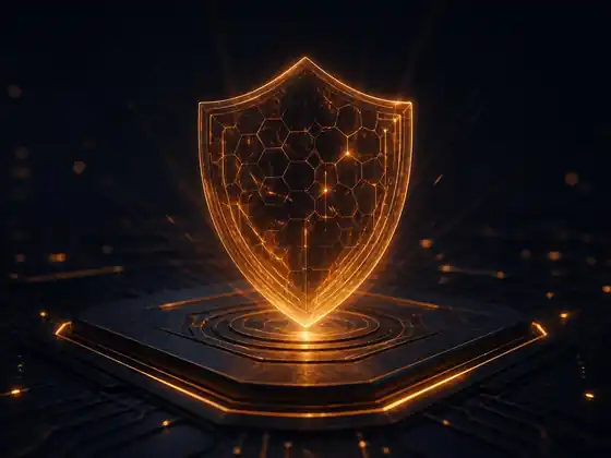 Alpiba cybersecurity shield with hex circuit pattern