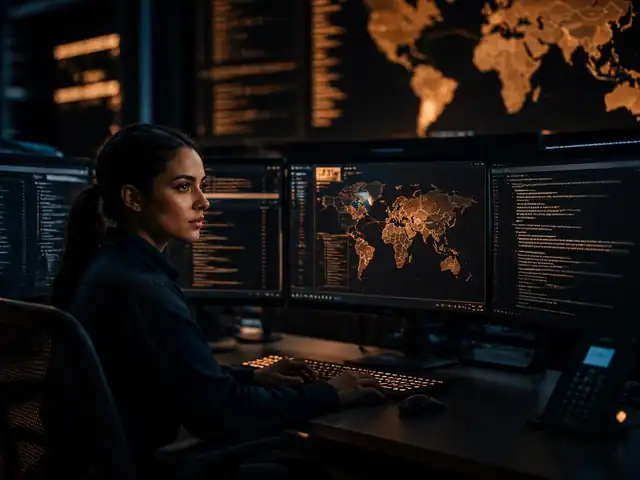 Alpiba security operations analyst monitoring threat maps